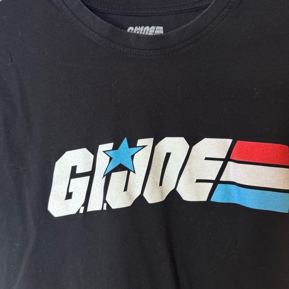 Hasbro G.I. Joe Black Tee tshirt logo graphic stretchy shirt top blue red white - Picture 2 of 7